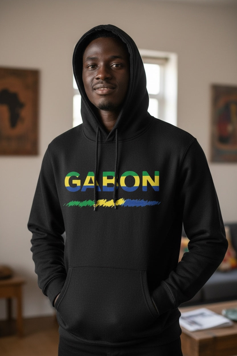 Sweat à Capuche Noir Supporter Gabon – Spécial CAN 2025