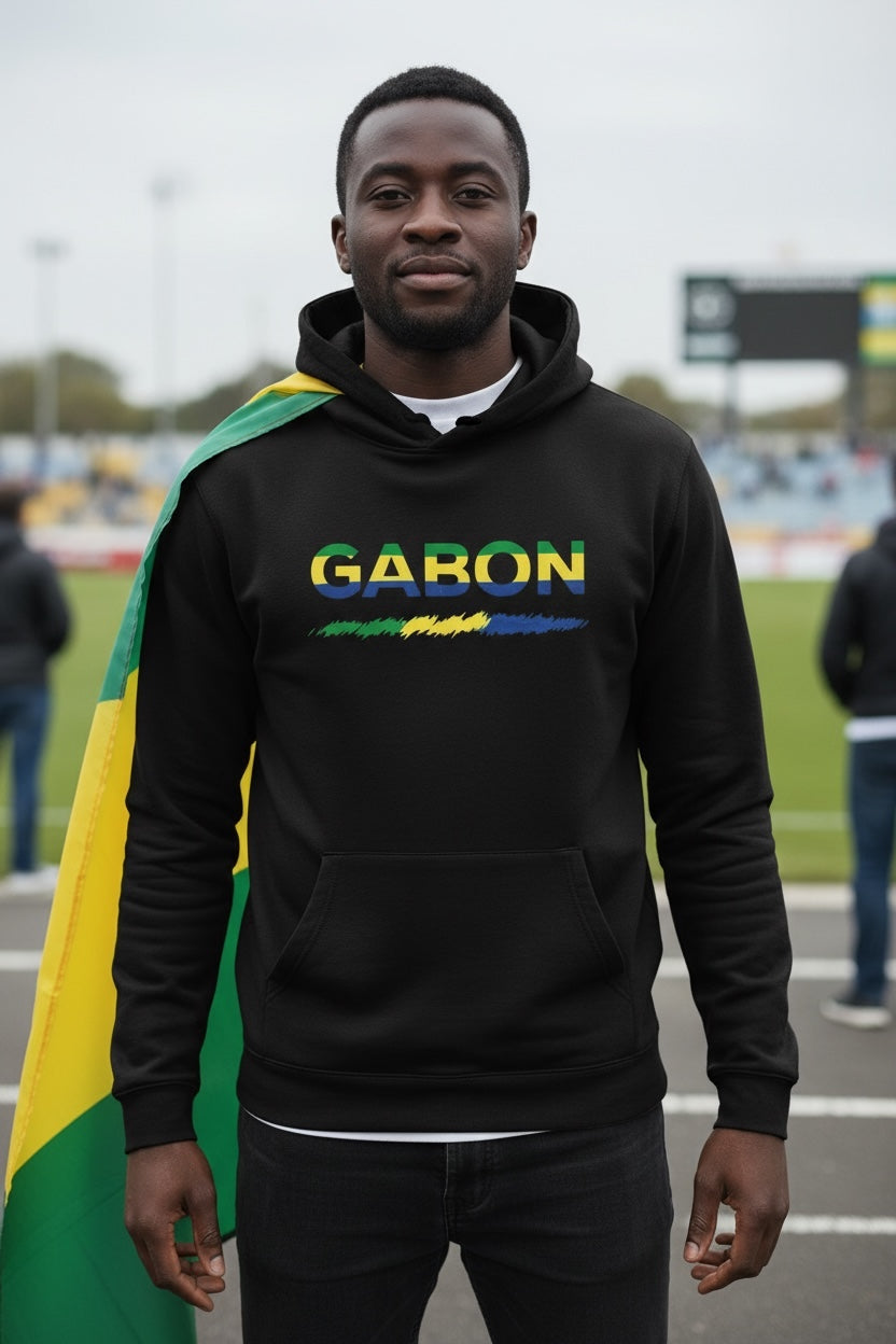 Sweat à Capuche Noir Supporter Gabon – Spécial CAN 2025
