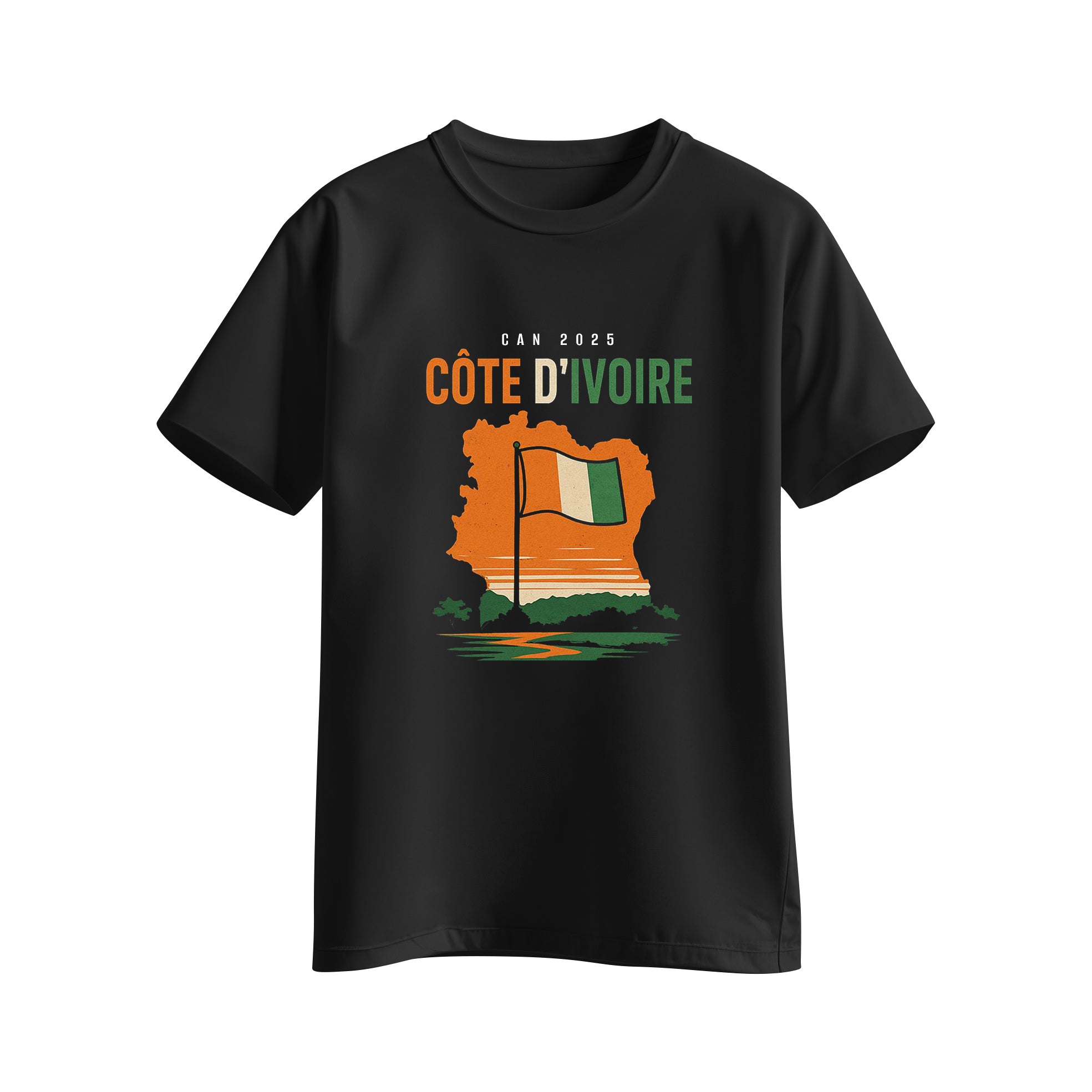 T-shirt Noir Côte d’Ivoire carte – Supporter Officiel CAN 2025
